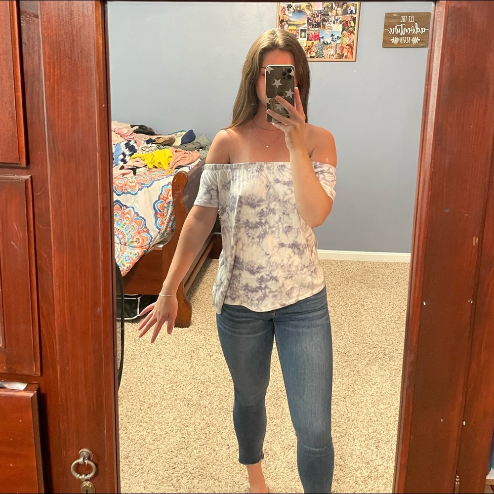 Purpley/blue tie dye off the shoulder super comfy/soft top